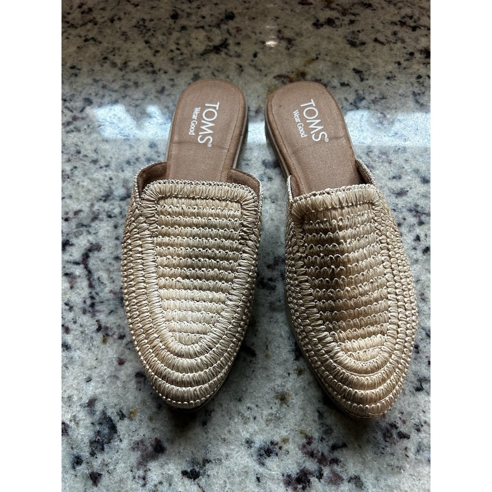 TOMS Women's Jade Mule Raffia Tan Cream Sz 6.5 Casual Flat Lightweight
